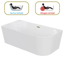 HD Serico 160x80 cm balos félszabadonálló akril kád fényes arany túlfolyóval és click-clack leeresztővel