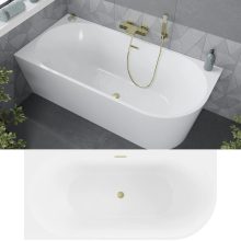 HD Serico 170x80 cm balos félszabadonálló akril kád szálcsiszolt arany túlfolyóval és click-clack leeresztővel