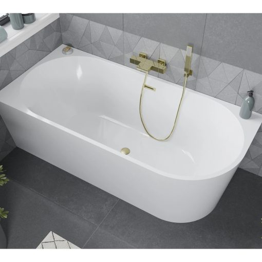 HD Serico 170x80 cm balos félszabadonálló akril kád szálcsiszolt arany túlfolyóval és click-clack leeresztővel