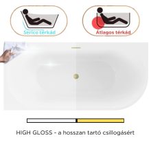 HD Serico 170x80 cm balos félszabadonálló akril kád szálcsiszolt arany túlfolyóval és click-clack leeresztővel