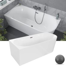 HD Serico 160x80 cm balos félszabadonálló akril kád szürke túlfolyóval és click-clack leeresztővel