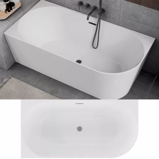 HD Serico 160x80 cm balos félszabadonálló akril kád szürke túlfolyóval és click-clack leeresztővel