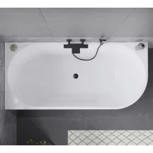 HD Serico 160x80 cm balos félszabadonálló akril kád matt fekete túlfolyóval és click-clack leeresztővel