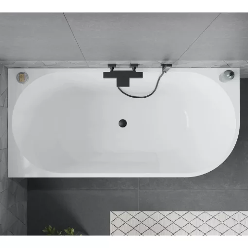 HD Serico 160x80 cm balos félszabadonálló akril kád matt fekete túlfolyóval és click-clack leeresztővel