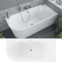 HD Serico 160x80 cm jobbos félszabadonálló akril kád fényes króm túlfolyóval és click-clack leeresztővel