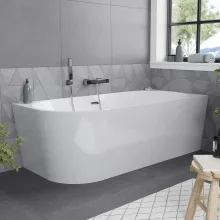 HD Serico 160x80 cm jobbos félszabadonálló akril kád fényes króm túlfolyóval és click-clack leeresztővel