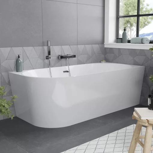 HD Serico 160x80 cm jobbos félszabadonálló akril kád fényes króm túlfolyóval és click-clack leeresztővel