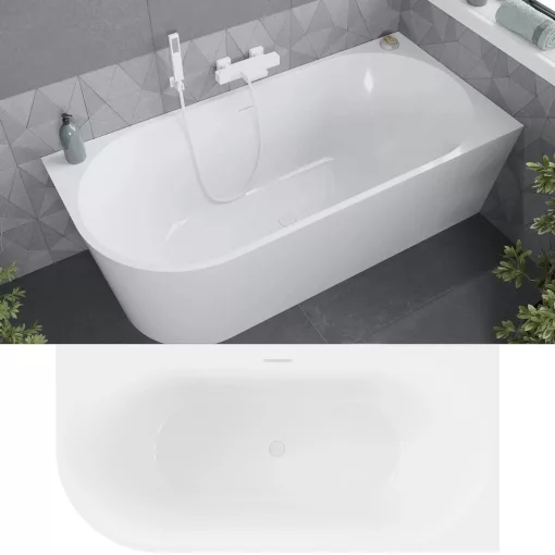 HD Serico 170x80 cm jobbos félszabadonálló akril kád fényes fehér túlfolyóval és click-clack leeresztővel