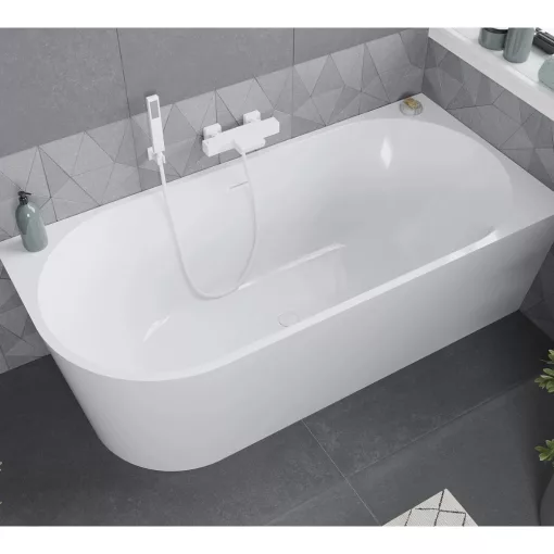 HD Serico 170x80 cm jobbos félszabadonálló akril kád fényes fehér túlfolyóval és click-clack leeresztővel