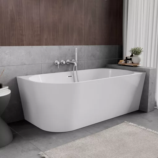 HD Serico 160x80 cm jobbos félszabadonálló akril kád fényes fehér túlfolyóval és click-clack leeresztővel