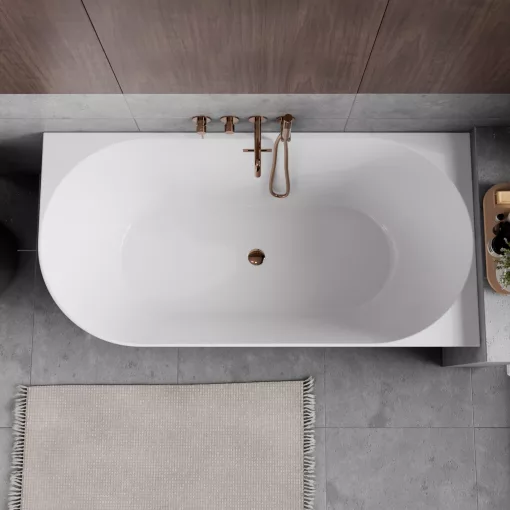 HD Serico 160x80 cm jobbos félszabadonálló akril kád rózsa arany túlfolyóval és click-clack leeresztővel