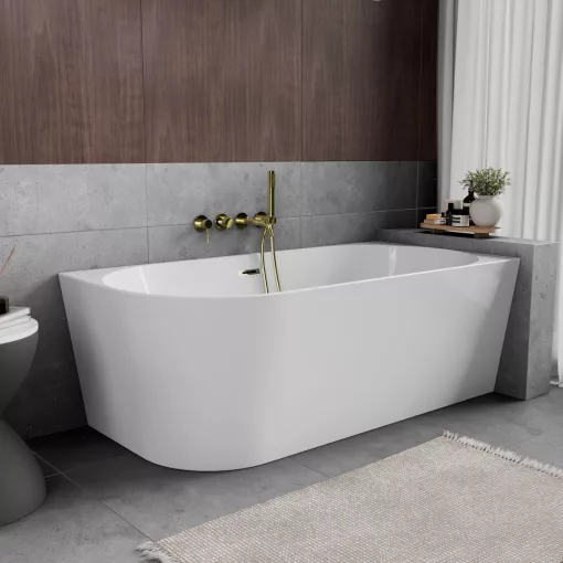 HD Serico 160x80 cm jobbos félszabadonálló akril kád fényes arany túlfolyóval és click-clack leeresztővel