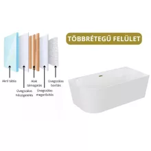 HD Serico 160x80 cm jobbos félszabadonálló akril kád fényes arany túlfolyóval és click-clack leeresztővel
