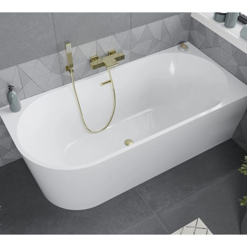 HD Serico 160x80 cm jobbos félszabadonálló akril kád szálcsiszolt arany túlfolyóval és click-clack leeresztővel