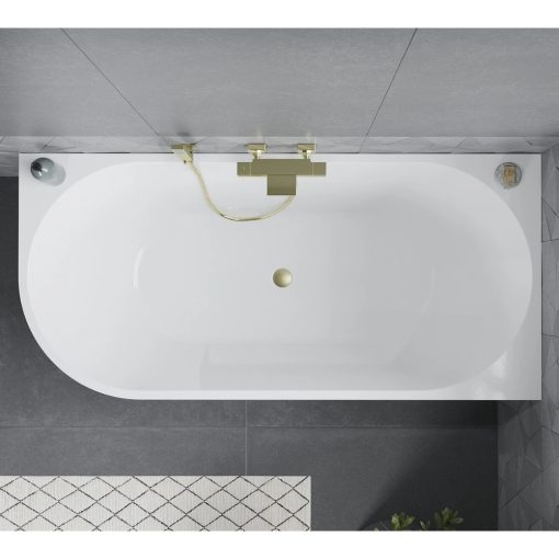 HD Serico 160x80 cm jobbos félszabadonálló akril kád szálcsiszolt arany túlfolyóval és click-clack leeresztővel