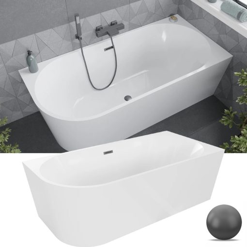 HD Serico 160x80 cm jobbos félszabadonálló akril kád szürke túlfolyóval és click-clack leeresztővel