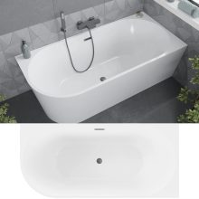 HD Serico 160x80 cm jobbos félszabadonálló akril kád szürke túlfolyóval és click-clack leeresztővel