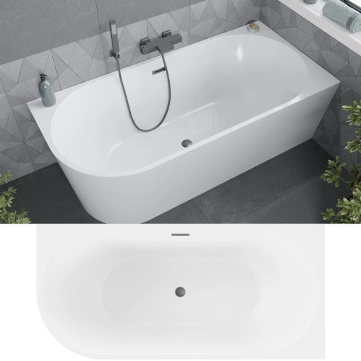 HD Serico 160x80 cm jobbos félszabadonálló akril kád szürke túlfolyóval és click-clack leeresztővel