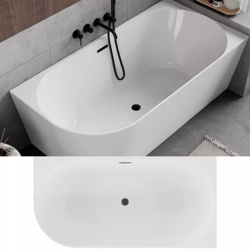 HD Serico 160x80 cm jobbos félszabadonálló akril kád matt fekete túlfolyóval és click-clack leeresztővel