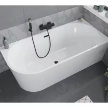 HD Serico 160x80 cm jobbos félszabadonálló akril kád matt fekete túlfolyóval és click-clack leeresztővel