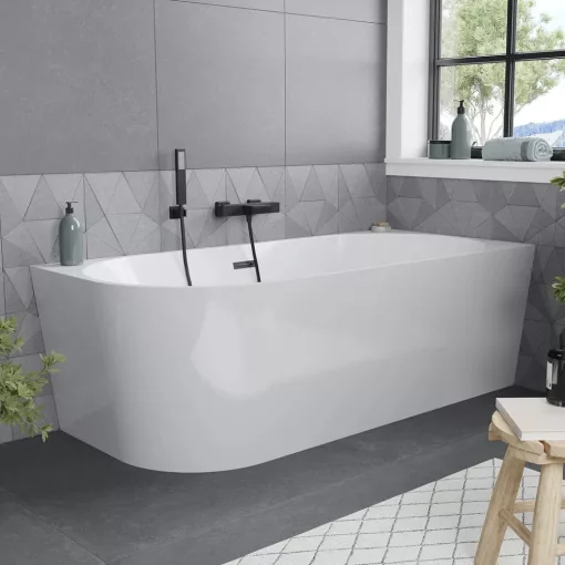 HD Serico 160x80 cm jobbos félszabadonálló akril kád matt fekete túlfolyóval és click-clack leeresztővel