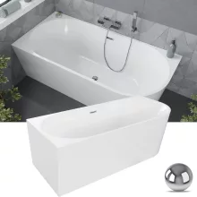 HD Serico 170x80 cm balos félszabadonálló akril kád fényes króm túlfolyóval és click-clack leeresztővel