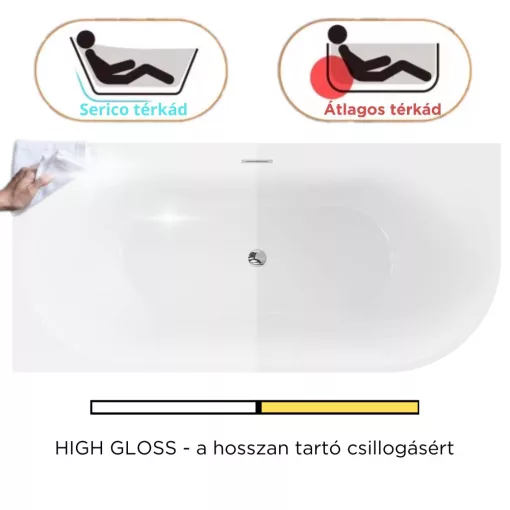 HD Serico 170x80 cm balos félszabadonálló akril kád fényes króm túlfolyóval és click-clack leeresztővel