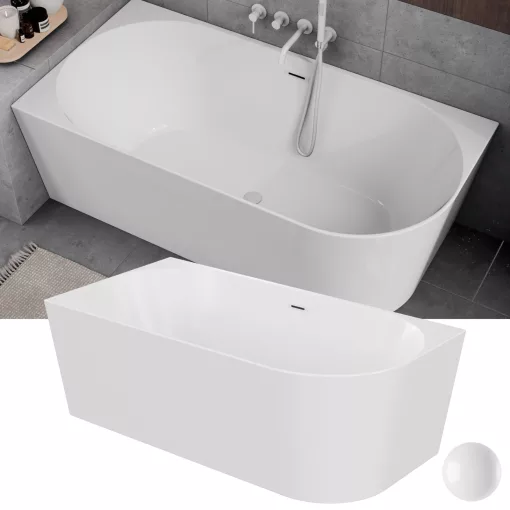 HD Serico 170x80 cm balos félszabadonálló akril kád fényes fehér túlfolyóval és click-clack leeresztővel