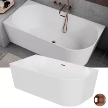 HD Serico 170x80 cm balos félszabadonálló akril kád rózsa arany túlfolyóval és click-clack leeresztővel