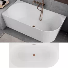 HD Serico 170x80 cm balos félszabadonálló akril kád rózsa arany túlfolyóval és click-clack leeresztővel