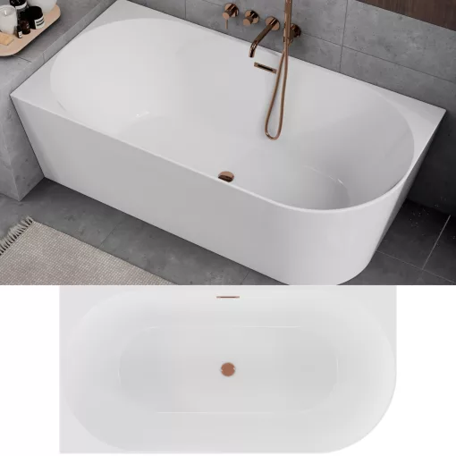 HD Serico 170x80 cm balos félszabadonálló akril kád rózsa arany túlfolyóval és click-clack leeresztővel