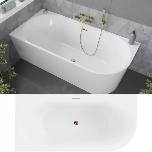 HD Serico 170x80 cm balos félszabadonálló akril kád fényes arany túlfolyóval és click-clack leeresztővel