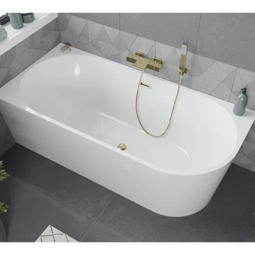HD Serico 170x80 cm balos félszabadonálló akril kád fényes arany túlfolyóval és click-clack leeresztővel