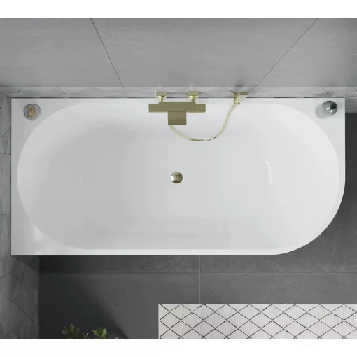 HD Serico 170x80 cm balos félszabadonálló akril kád fényes arany túlfolyóval és click-clack leeresztővel