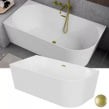 HD Serico 170x80 cm balos félszabadonálló akril kád szálcsiszolt arany túlfolyóval és click-clack leeresztővel