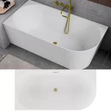 HD Serico 170x80 cm balos félszabadonálló akril kád szálcsiszolt arany túlfolyóval és click-clack leeresztővel