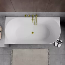 HD Serico 170x80 cm balos félszabadonálló akril kád szálcsiszolt arany túlfolyóval és click-clack leeresztővel