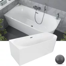 HD Serico 170x80 cm balos félszabadonálló akril kád szürke túlfolyóval és click-clack leeresztővel
