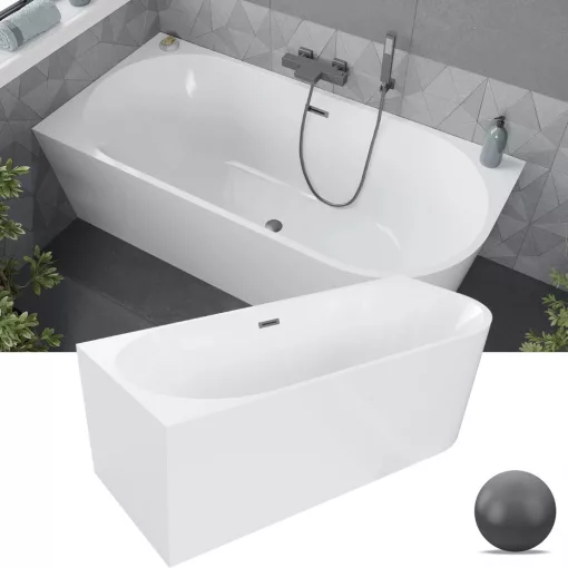 HD Serico 170x80 cm balos félszabadonálló akril kád szürke túlfolyóval és click-clack leeresztővel