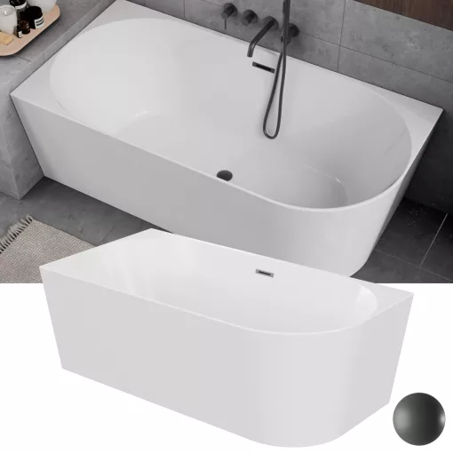 HD Serico 170x80 cm balos félszabadonálló akril kád szürke túlfolyóval és click-clack leeresztővel