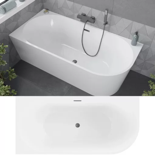 HD Serico 170x80 cm balos félszabadonálló akril kád szürke túlfolyóval és click-clack leeresztővel