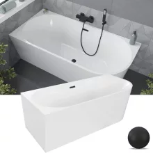 HD Serico 170x80 cm balos félszabadonálló akril kád matt fekete túlfolyóval és click-clack leeresztővel