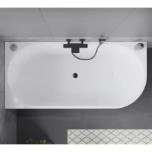 HD Serico 170x80 cm balos félszabadonálló akril kád matt fekete túlfolyóval és click-clack leeresztővel