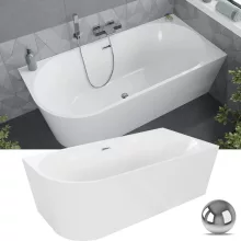 HD Serico 170x80 cm jobbos félszabadonálló akril kád fényes króm túlfolyóval és click-clack leeresztővel