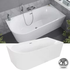   HD Serico 170x80 cm jobbos félszabadonálló akril kád fényes króm túlfolyóval és click-clack leeresztővel