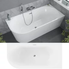 HD Serico 170x80 cm jobbos félszabadonálló akril kád fényes króm túlfolyóval és click-clack leeresztővel