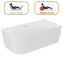 HD Serico 170x80 cm jobbos félszabadonálló akril kád fényes fehér túlfolyóval és click-clack leeresztővel