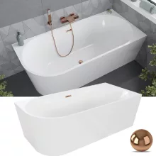 HD Serico 170x80 cm jobbos félszabadonálló akril kád rózsa arany túlfolyóval és click-clack leeresztővel