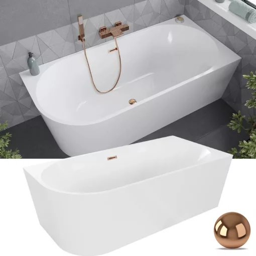 HD Serico 170x80 cm jobbos félszabadonálló akril kád rózsa arany túlfolyóval és click-clack leeresztővel