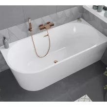 HD Serico 170x80 cm jobbos félszabadonálló akril kád rózsa arany túlfolyóval és click-clack leeresztővel